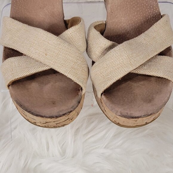 Toms Sienna Womens Cork Wedge Strappy Sandals Casual Tan Peep Toe Summer Shoe - Picture 3 of 12